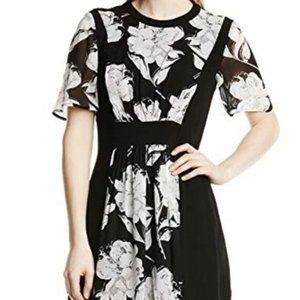 NWOT French Connection Floral Black Flutter Sleeves Short Medium Size 10 Dress